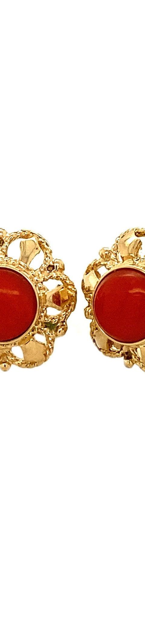 Vintage 14K Gold Stud Earrings with Red Coral